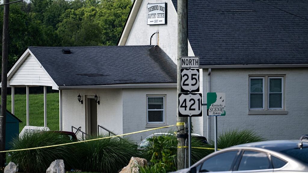 Church with crime scene tape around it