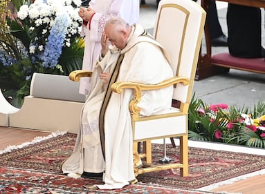 VATICAN CITY, VATICAN, MARCH 31: Pope Francis celebrates the Easter Sunday Mass in St. Peter's Square in Vatican City, Vatican, on March 31, 2024.Easter is a Christian festivity which celebrates the resurrection of Jesus on the third day of his death by crucifixion. (Photo by Isabella Bonotto/Anadolu via Getty Images)